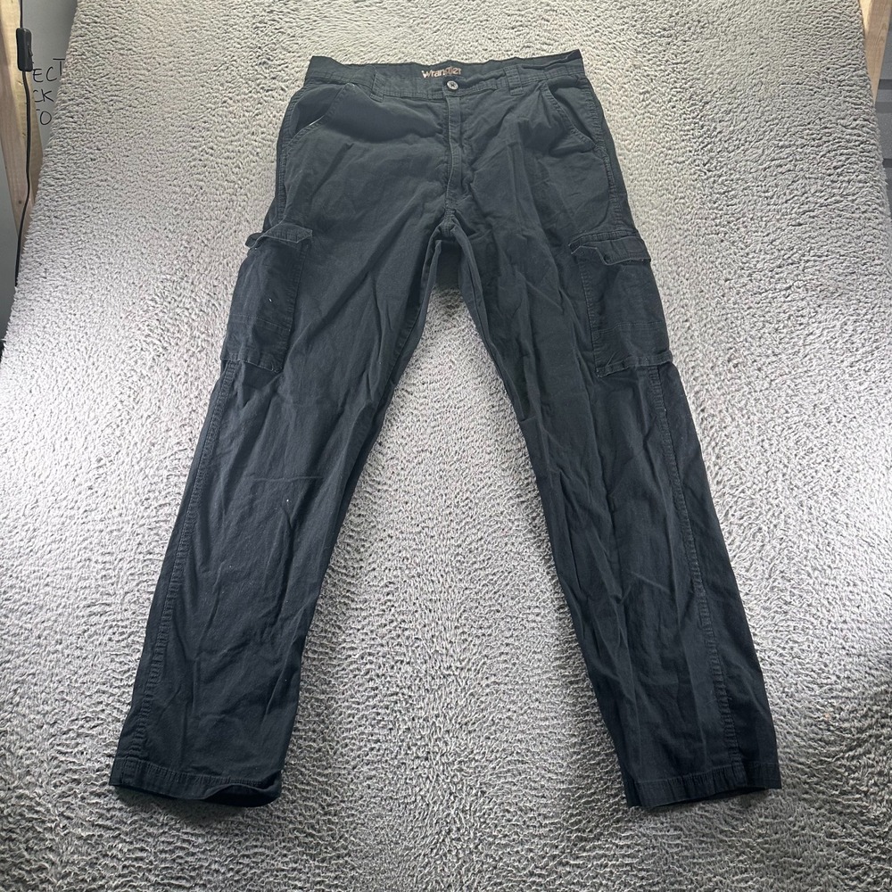 Wrangler Pant Mens 34x34 Black Cotton Cargo Straight Workwear Utility Stretch